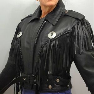 Mint fringed black genuine leather biker jacket
